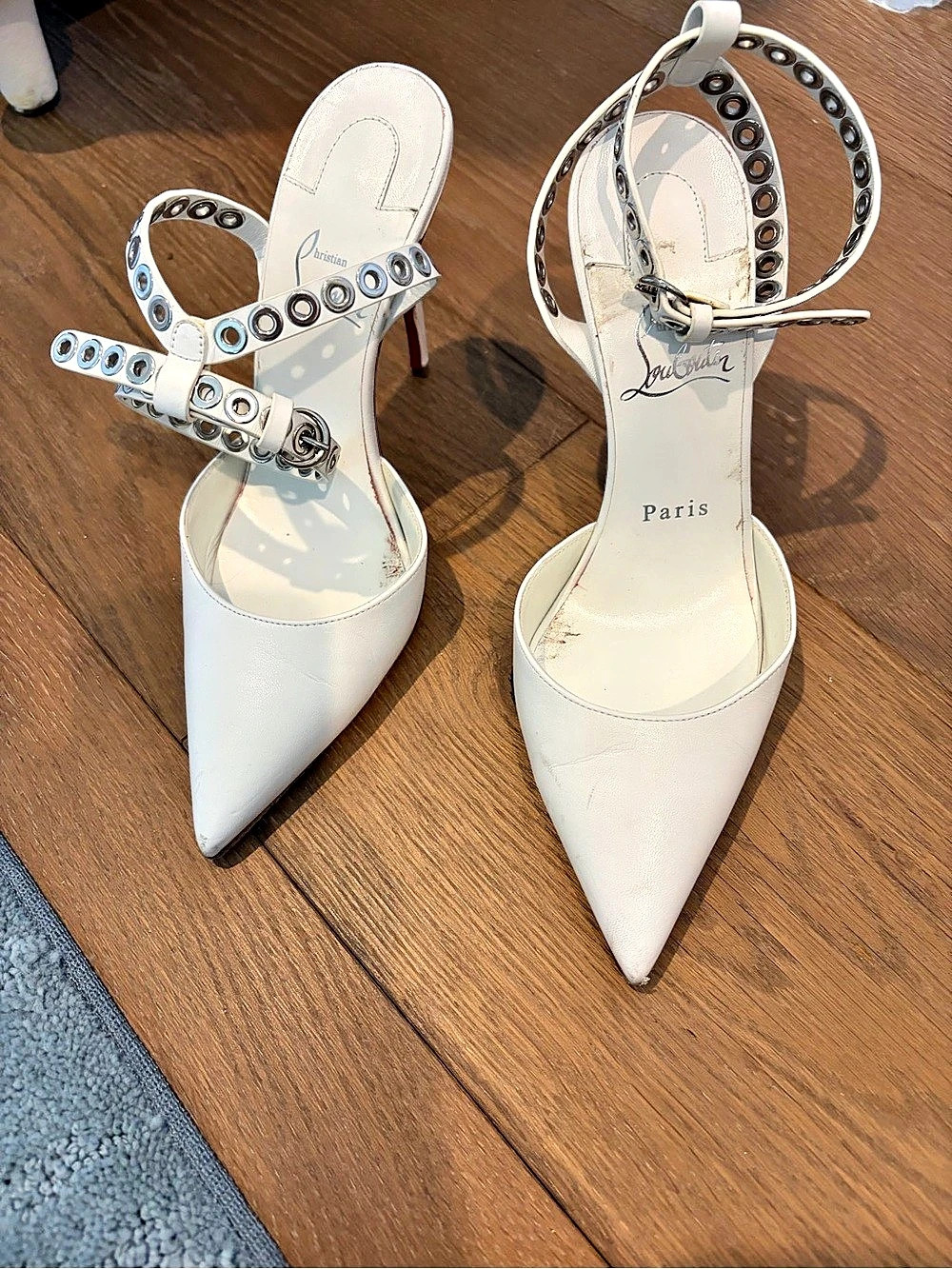 Christian Louboutin Pumpaclou 100 Kid/calf/lining Heels White EU 37